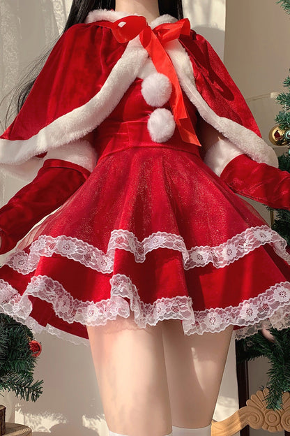 Lolita Dress - Christmas And New Year, Red, Lace Trim, Ruffled, Layered - additional product view 8