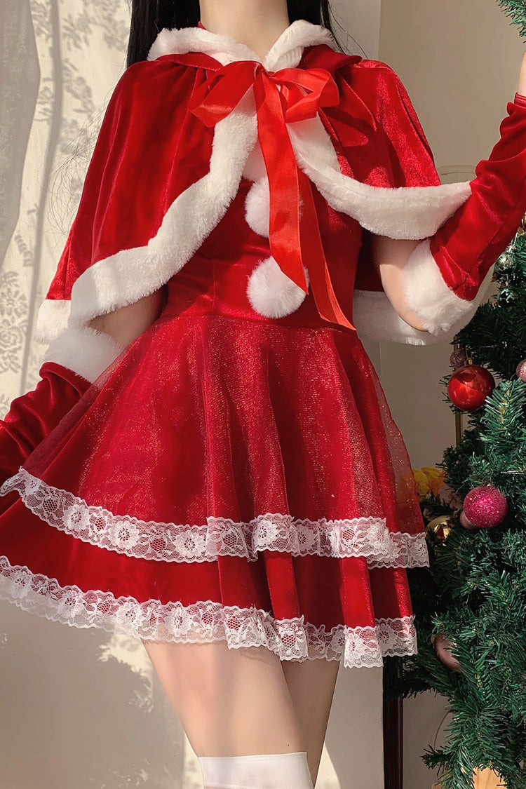 Lolita Dress - Christmas And New Year, Red, Lace Trim, Ruffled, Layered - main product image