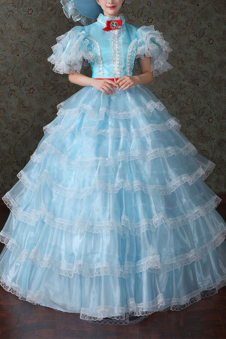 Lolita Dress - Court Style High Waisted, 2 Colors, High Waist, Layered, Victorian Style - S blue / M blue / L blue option