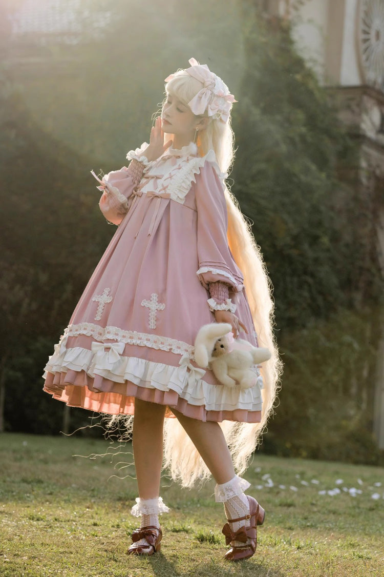 Lolita Dress - Cross Wish Dream, Pink, Cross Detail, Long Sleeves, Sweet Style - additional product view 2