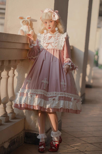 Lolita Dress - Cross Wish Dream, Pink, Cross Detail, Long Sleeves, Sweet Style - additional product view 3