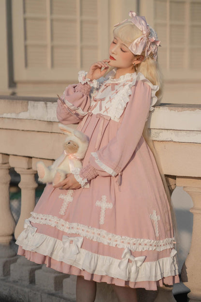 Lolita Dress - Cross Wish Dream, Pink, Cross Detail, Long Sleeves, Sweet Style - main product image