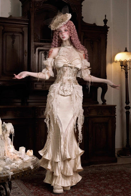 Lolita Dress - Cupid’s Poetry Box, Gold, Ruffled, Embroidered, Halterneck - additional product view 2