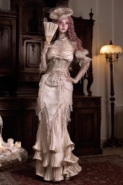 Lolita Dress - Cupid’s Poetry Box, Gold, Ruffled, Embroidered, Halterneck - additional product view 3