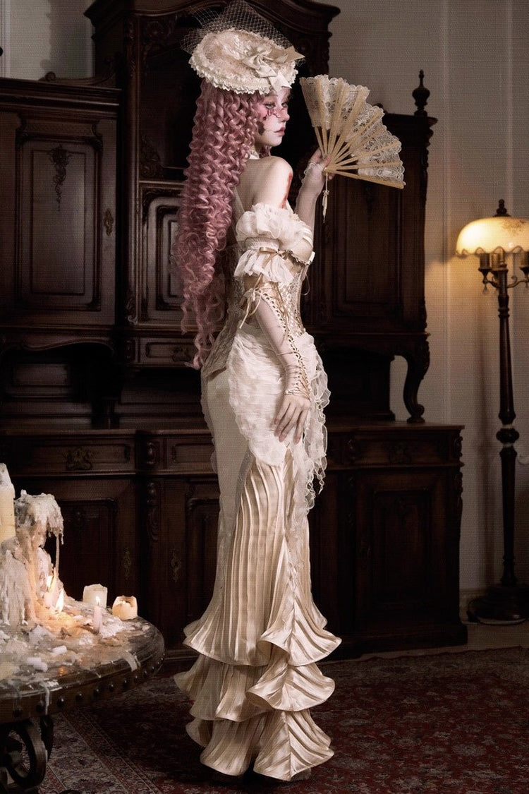 Lolita Dress - Cupid’s Poetry Box, Gold, Ruffled, Embroidered, Halterneck - additional product view 4
