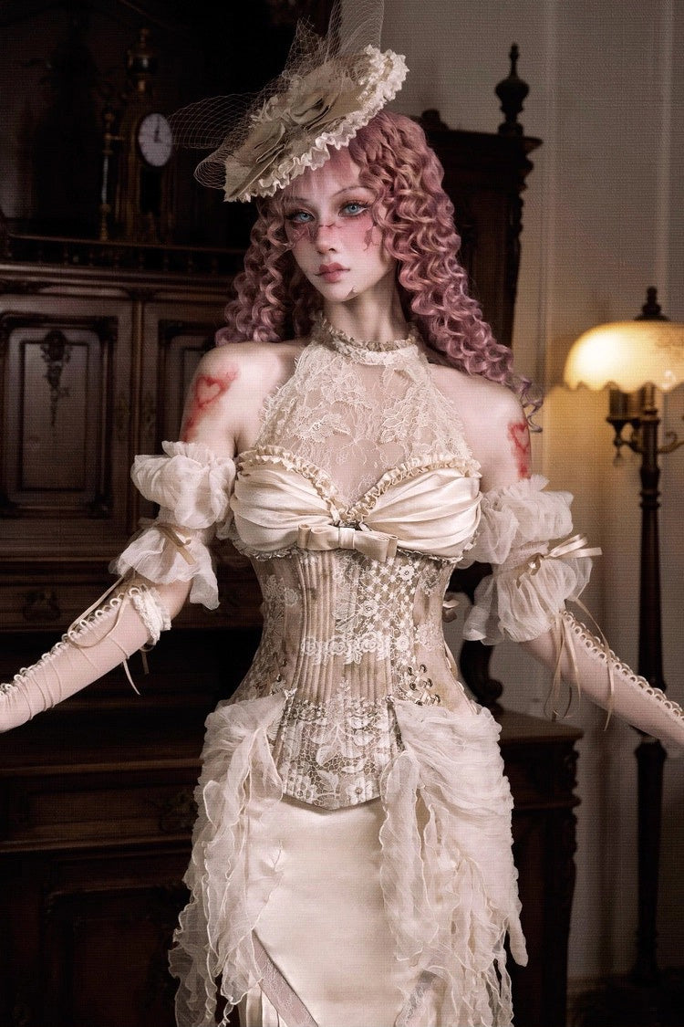 Lolita Dress - Cupid’s Poetry Box, Gold, Ruffled, Embroidered, Halterneck - additional product view 5