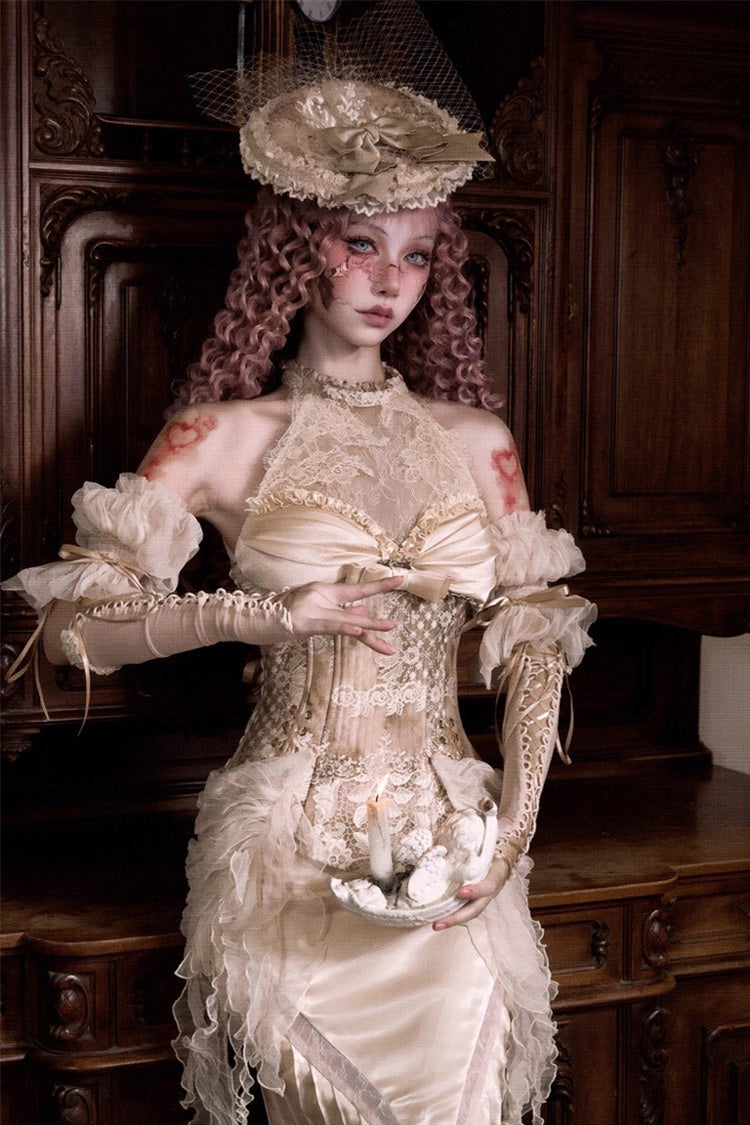 Lolita Dress - Cupid’s Poetry Box, Gold, Ruffled, Embroidered, Halterneck - additional product view 6