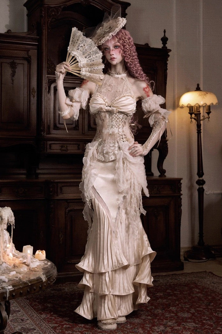 Lolita Dress - Cupid’s Poetry Box, Gold, Ruffled, Embroidered, Halterneck - main product image