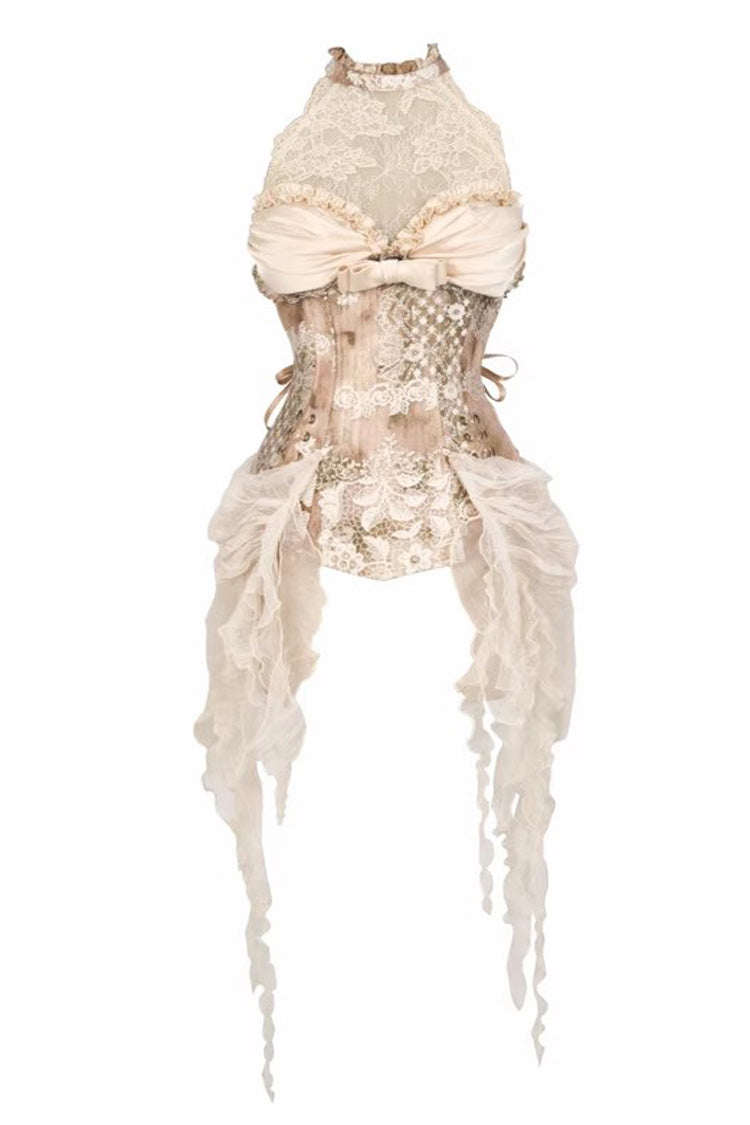 Lolita Dress - Cupid’s Poetry Box, Gold, Ruffled, Embroidered, Halterneck - S Top / M Top / L Top option
