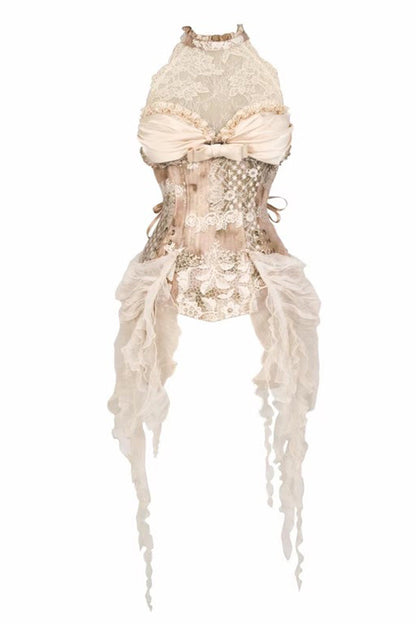 Lolita Dress - Cupid’s Poetry Box, Gold, Ruffled, Embroidered, Halterneck - S Top / M Top / L Top option