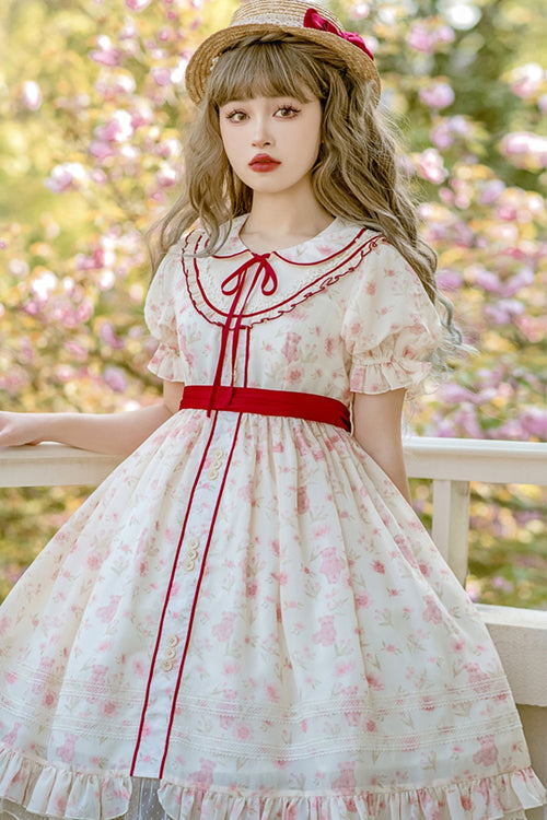 Lolita Dress - Cute Bear Print Doll, Pink, High Waist, Printed, Sweet Style - additional product view 2