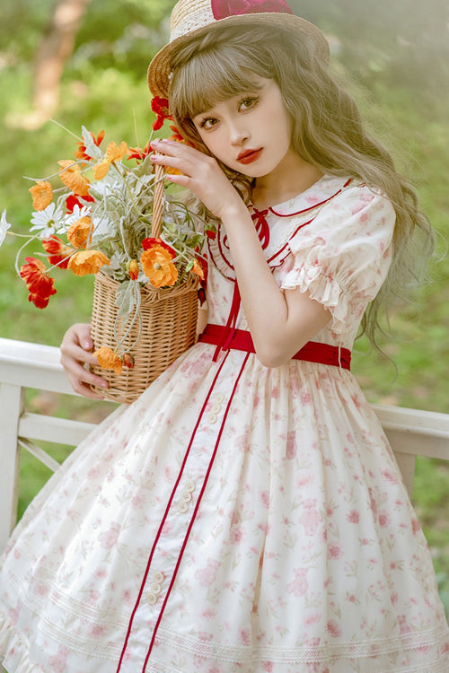 Lolita Dress - Cute Bear Print Doll, Pink, High Waist, Printed, Sweet Style - additional product view 3