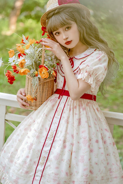 Lolita Dress - Cute Bear Print Doll, Pink, High Waist, Printed, Sweet Style - additional product view 3