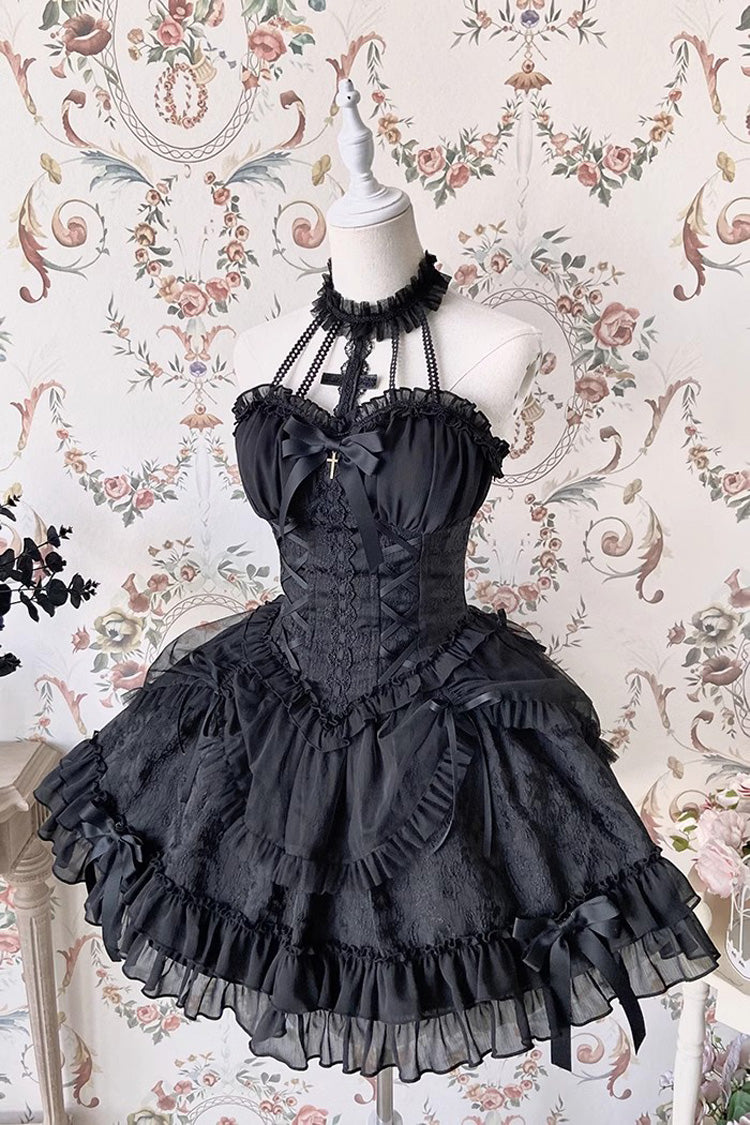 Lolita Dress - Dark Black Tube Top, Black, Gothic Style, Ruffled, Layered - additional product view 2