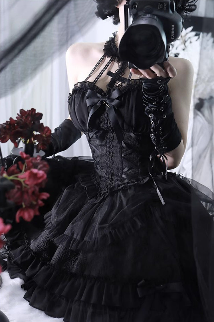 Lolita Dress - Dark Black Tube Top, Black, Gothic Style, Ruffled, Layered - additional product view 5