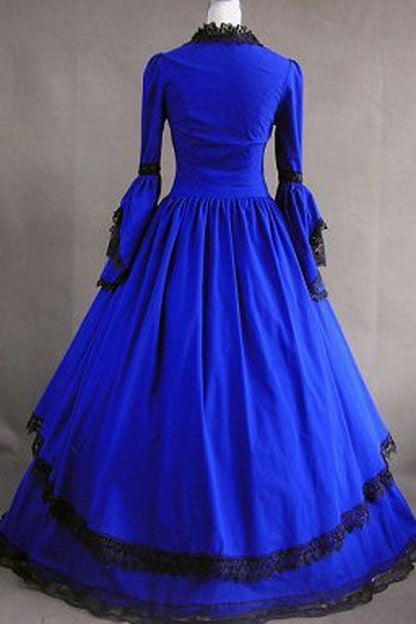 Lolita Dress - Dark Blue Cotton Square Collar, Blue, Square Collar, Victorian Style - additional product view 2