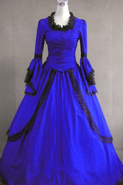 Lolita Dress - Dark Blue Cotton Square Collar, Blue, Square Collar, Victorian Style - main product image