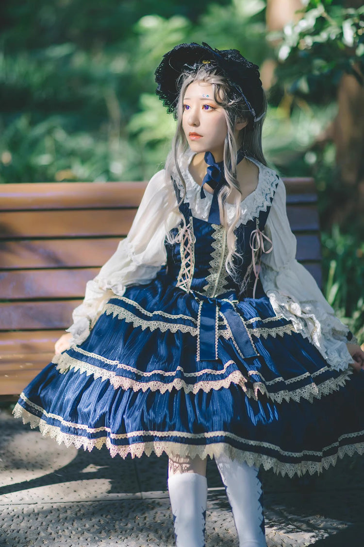 Lolita Dress - Dark Blue Three-section Cake, Blue, Layered, Sweet Style - additional product view 2