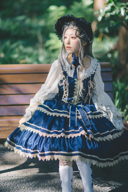 Lolita Dress - Dark Blue Three-section Cake, Blue, Layered, Sweet Style - additional product view 2