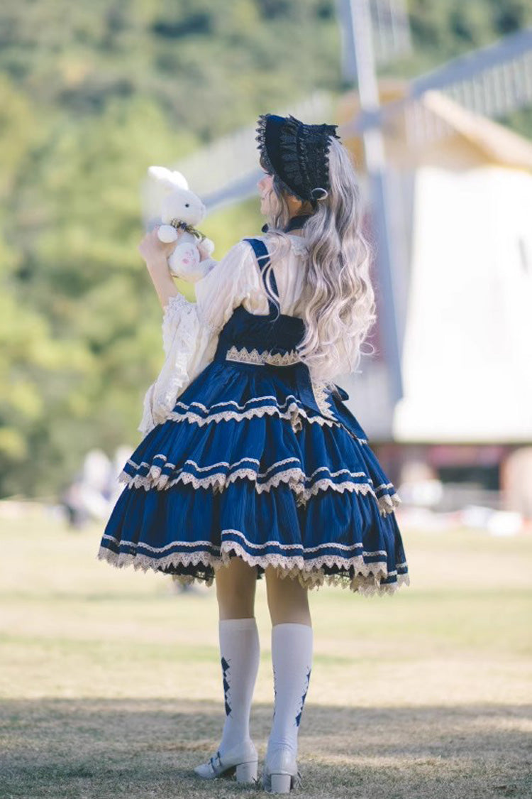 Lolita Dress - Dark Blue Three-section Cake, Blue, Layered, Sweet Style - additional product view 4