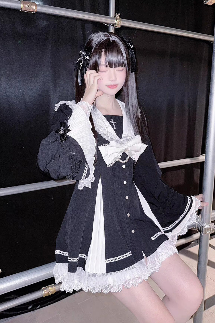 Lolita Dress - Dark Night Prayer, 3 Colors, Square Collar, Striped, Sweet Style - additional product view 6