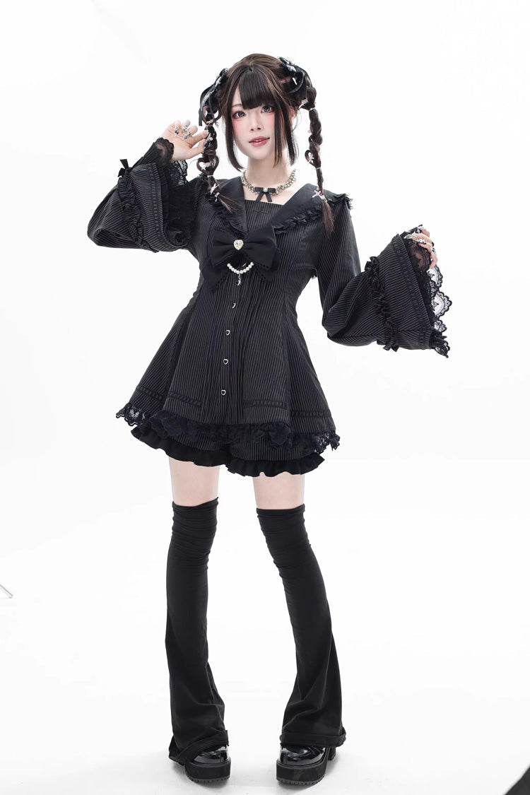 Lolita Dress - Dark Night Prayer, 3 Colors, Square Collar, Striped, Sweet Style - additional product view 10