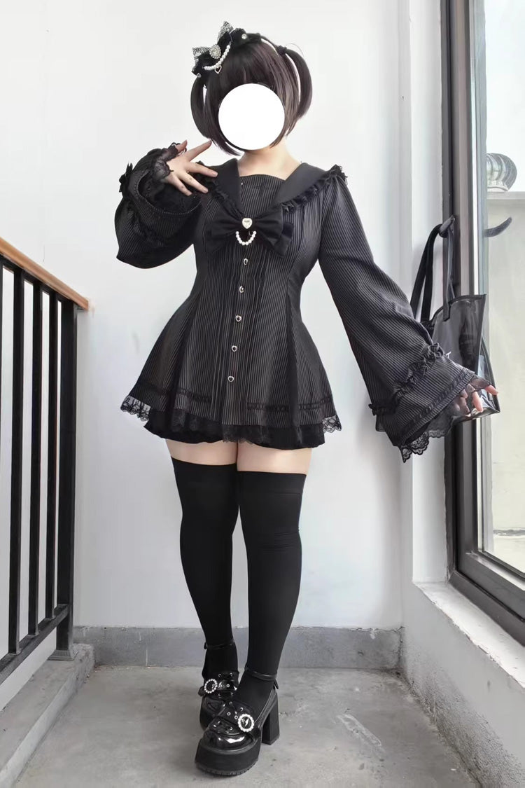 Lolita Dress - Dark Night Prayer, 3 Colors, Square Collar, Striped, Sweet Style - additional product view 11