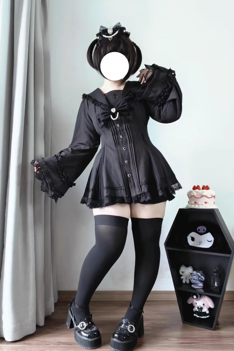 Lolita Dress - Dark Night Prayer, 3 Colors, Square Collar, Striped, Sweet Style - additional product view 12