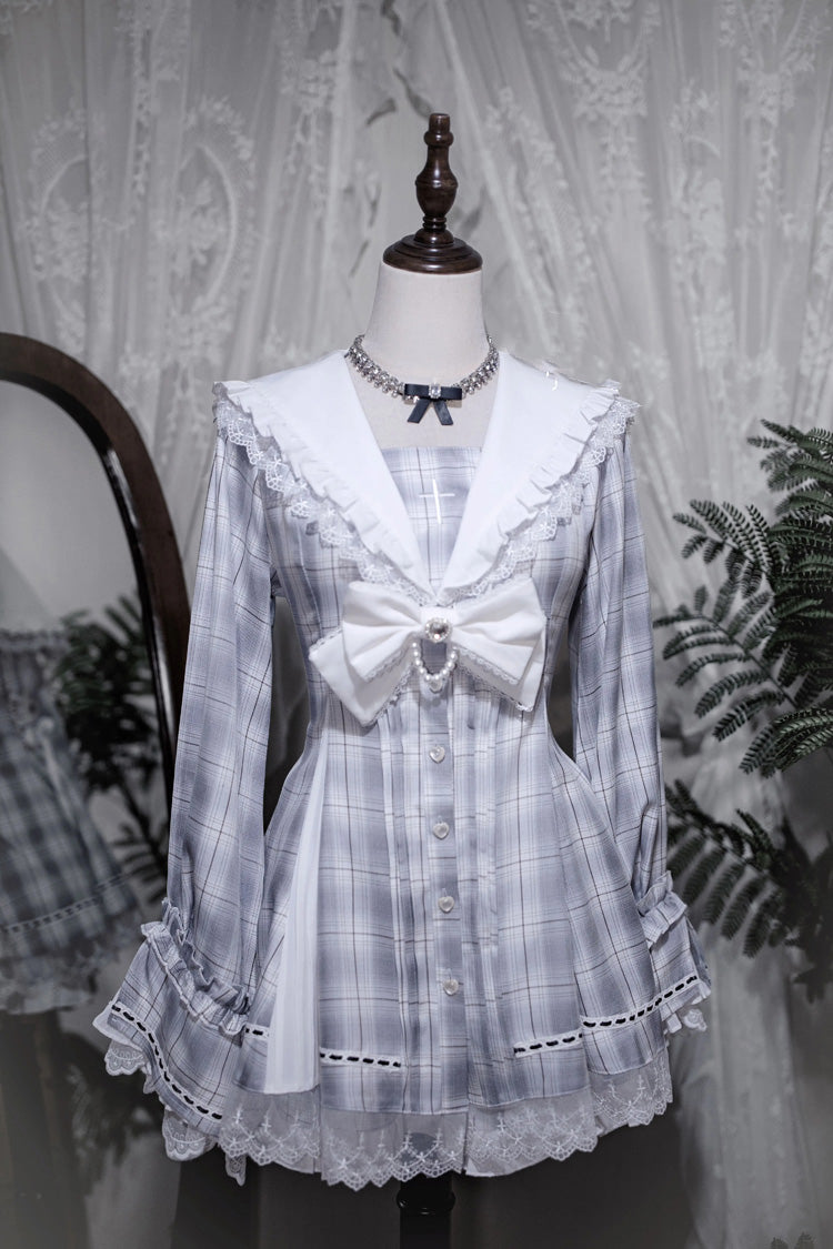 Lolita Dress - Dark Night Prayer, 3 Colors, Square Collar, Striped, Sweet Style - S Aqua / M Aqua / L Aqua option