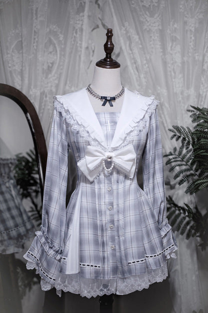 Lolita Dress - Dark Night Prayer, 3 Colors, Square Collar, Striped, Sweet Style - S Aqua / M Aqua / L Aqua option