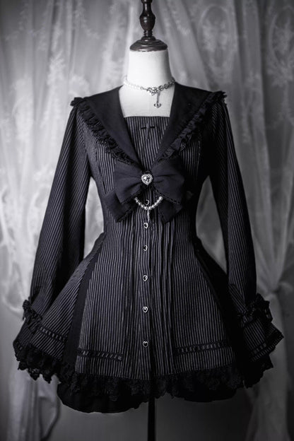 Lolita Dress - Dark Night Prayer, 3 Colors, Square Collar, Striped, Sweet Style - S Striped / M Striped / L Striped option