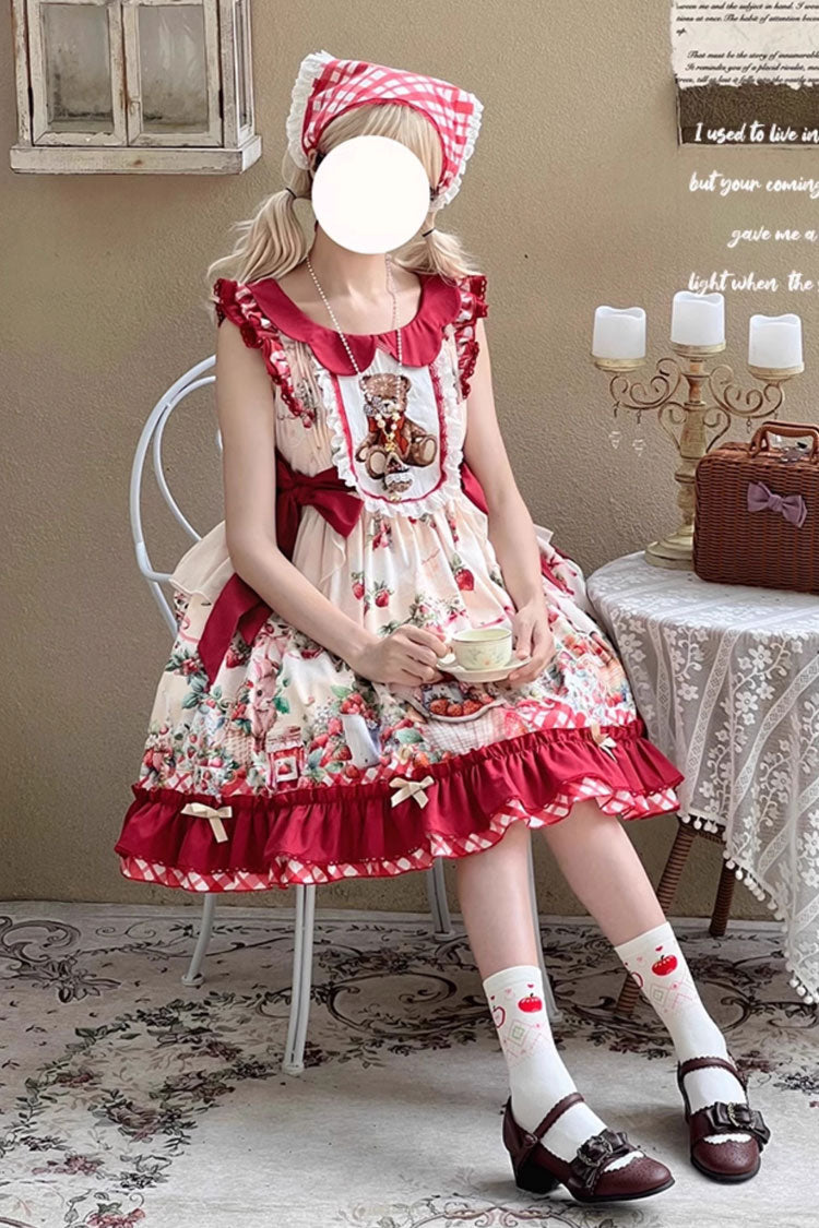 Lolita Dress - December Strawberry Bear, Red, Sweet Style, Bow Detail, Ruffled - additional product view 2