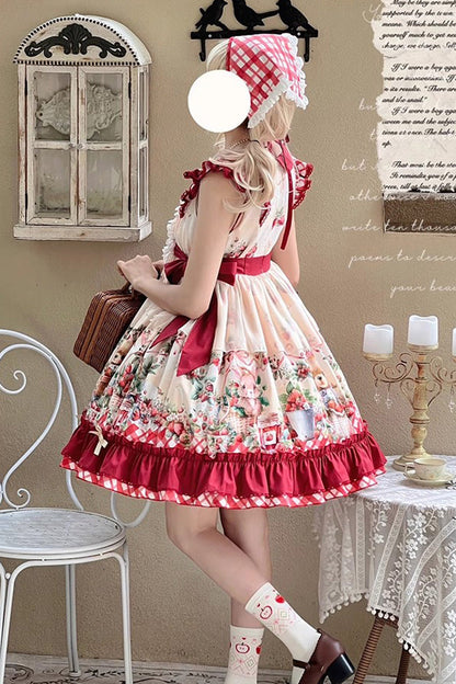 Lolita Dress - December Strawberry Bear, Red, Sweet Style, Bow Detail, Ruffled - additional product view 3