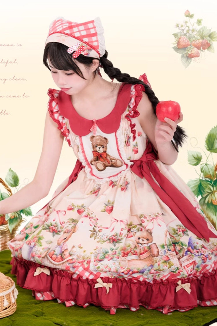 Lolita Dress - December Strawberry Bear, Red, Sweet Style, Bow Detail, Ruffled - additional product view 5