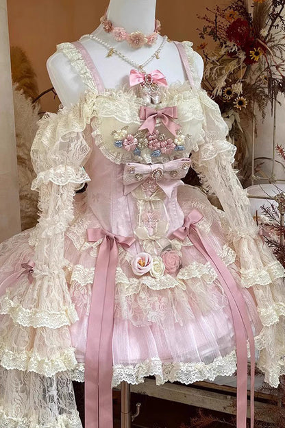 Lolita Dress - Delicate, Pink, Lace Trim, Sweet Style, Bow Detail - additional product view 3