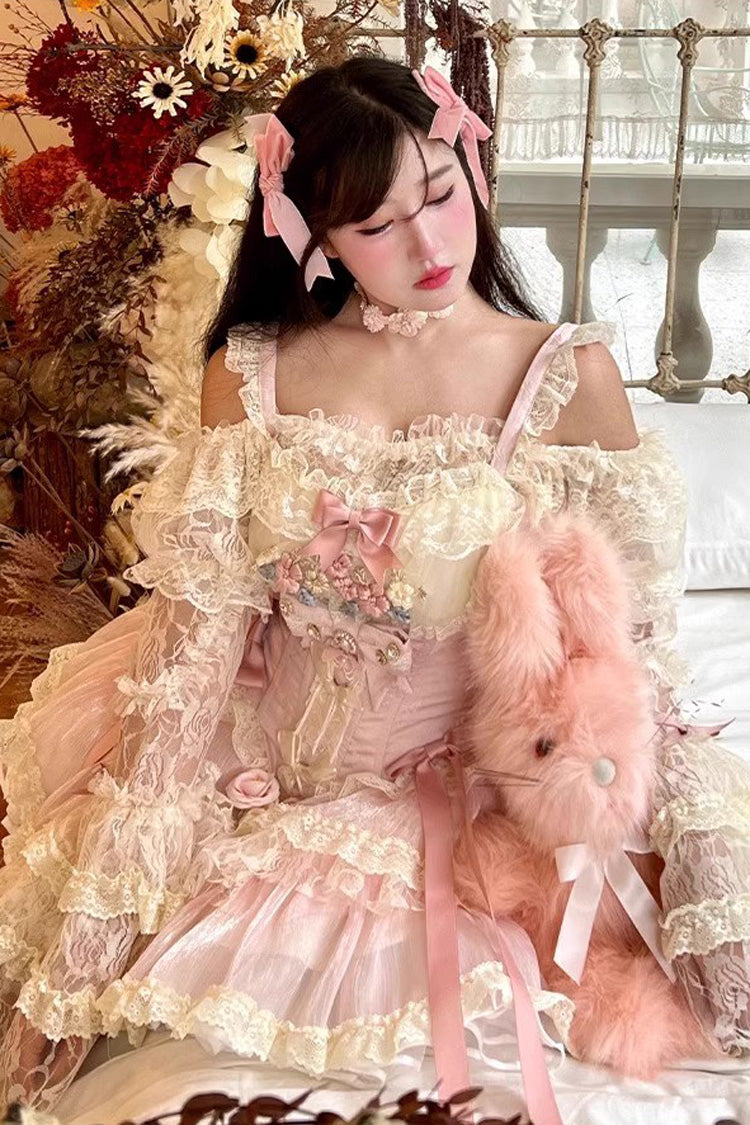 Lolita Dress - Delicate, Pink, Lace Trim, Sweet Style, Bow Detail - additional product view 4
