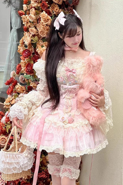 Lolita Dress - Delicate, Pink, Lace Trim, Sweet Style, Bow Detail - additional product view 8