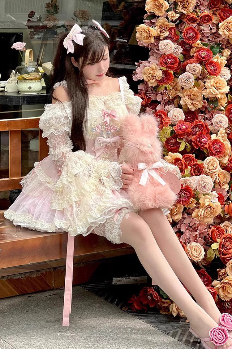 Lolita Dress - Delicate, Pink, Lace Trim, Sweet Style, Bow Detail - additional product view 10