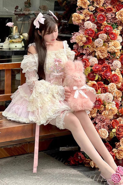 Lolita Dress - Delicate, Pink, Lace Trim, Sweet Style, Bow Detail - additional product view 10