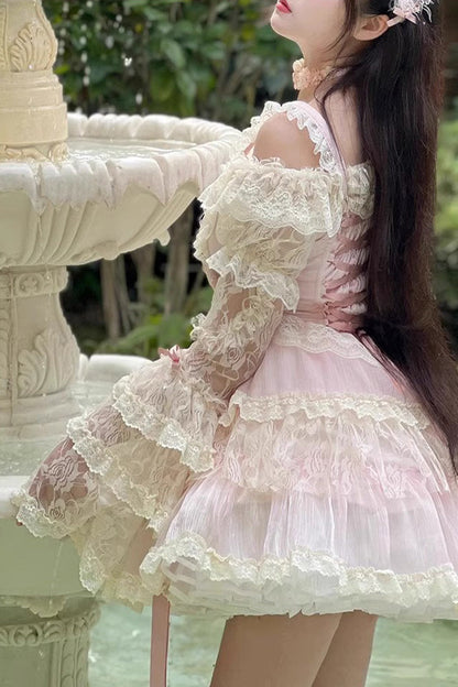 Lolita Dress - Delicate, Pink, Lace Trim, Sweet Style, Bow Detail - additional product view 11