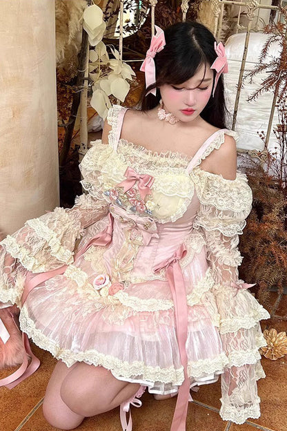 Lolita Dress - Delicate, Pink, Lace Trim, Sweet Style, Bow Detail - main product image