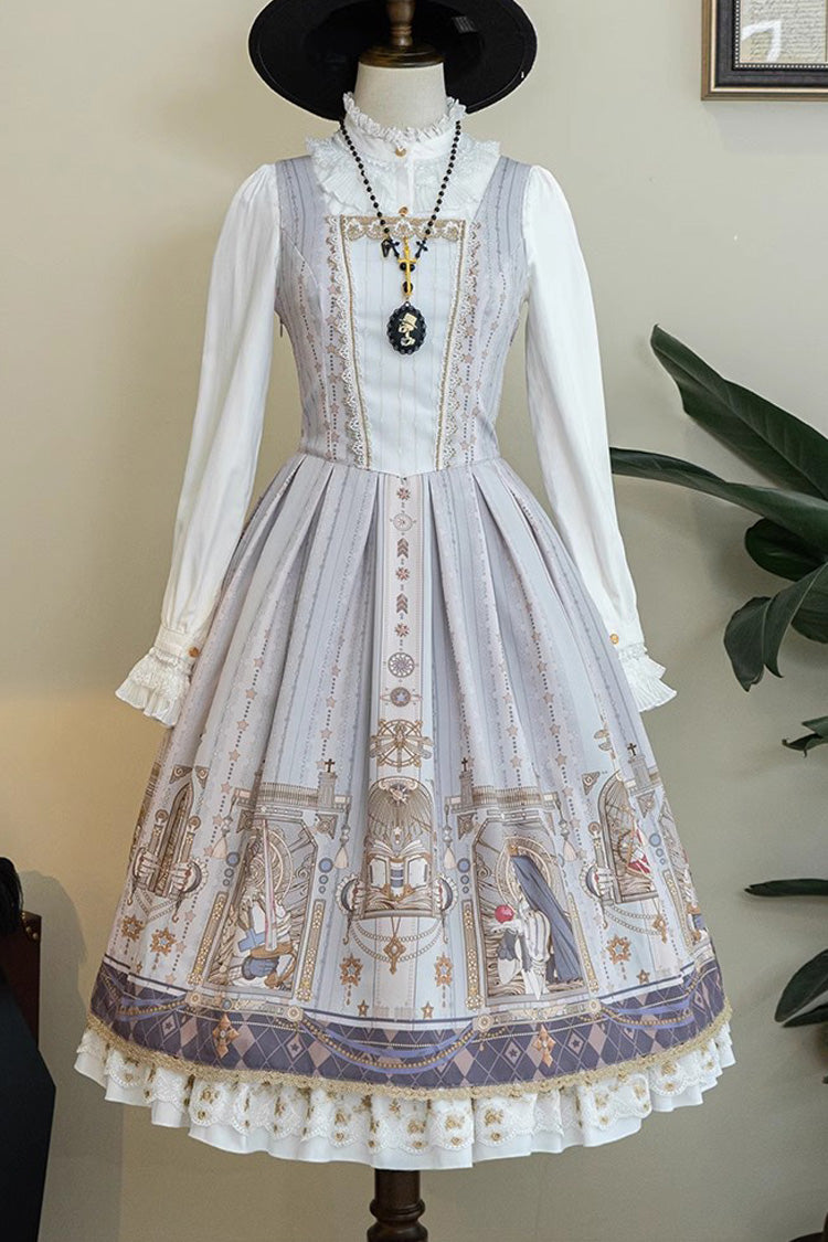 Lolita Dress - Demon Hunting Notes Print, 2 Colors, Cross Detail, Sweet Style, Ruffled - additional product view 2