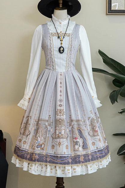 Lolita Dress - Demon Hunting Notes Print, 2 Colors, Cross Detail, Sweet Style, Ruffled - additional product view 2