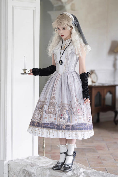 Lolita Dress - Demon Hunting Notes Print, 2 Colors, Cross Detail, Sweet Style, Ruffled - additional product view 4