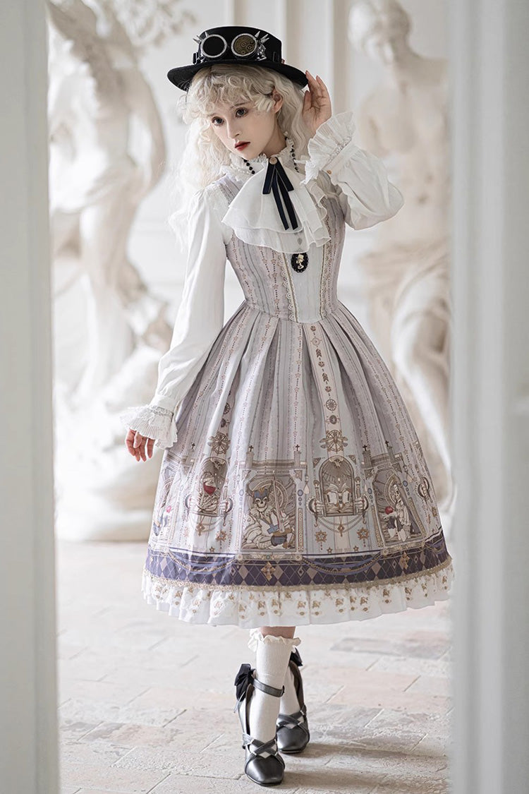 Lolita Dress - Demon Hunting Notes Print, 2 Colors, Cross Detail, Sweet Style, Ruffled - additional product view 5