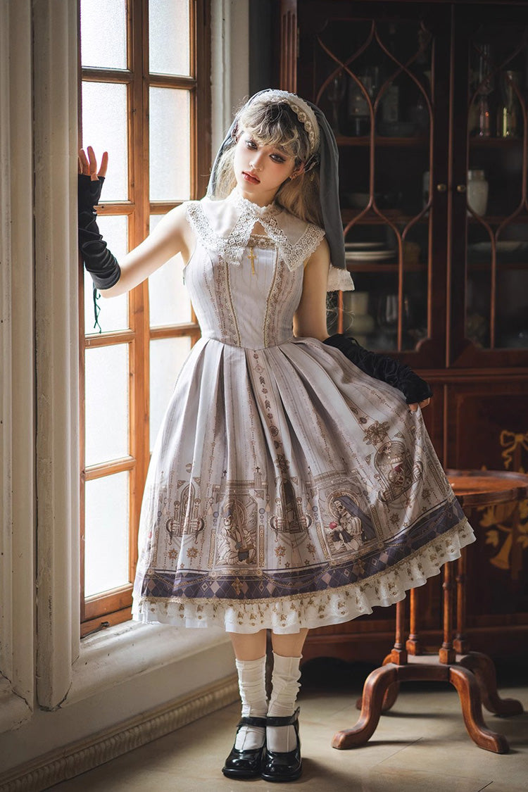 Lolita Dress - Demon Hunting Notes Print, 2 Colors, Cross Detail, Sweet Style, Ruffled - additional product view 6
