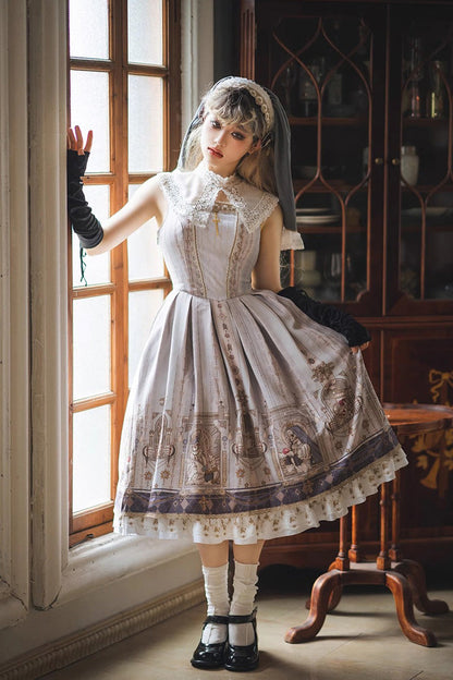Lolita Dress - Demon Hunting Notes Print, 2 Colors, Cross Detail, Sweet Style, Ruffled - additional product view 6