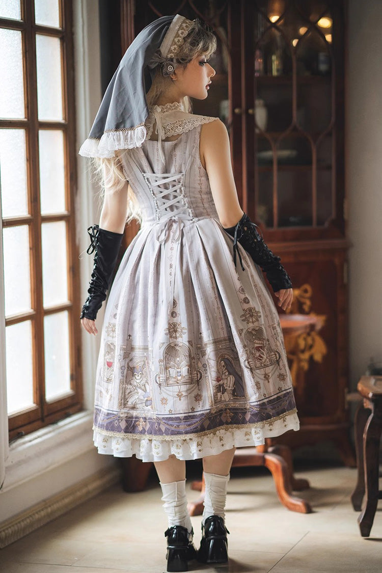 Lolita Dress - Demon Hunting Notes Print, 2 Colors, Cross Detail, Sweet Style, Ruffled - additional product view 7