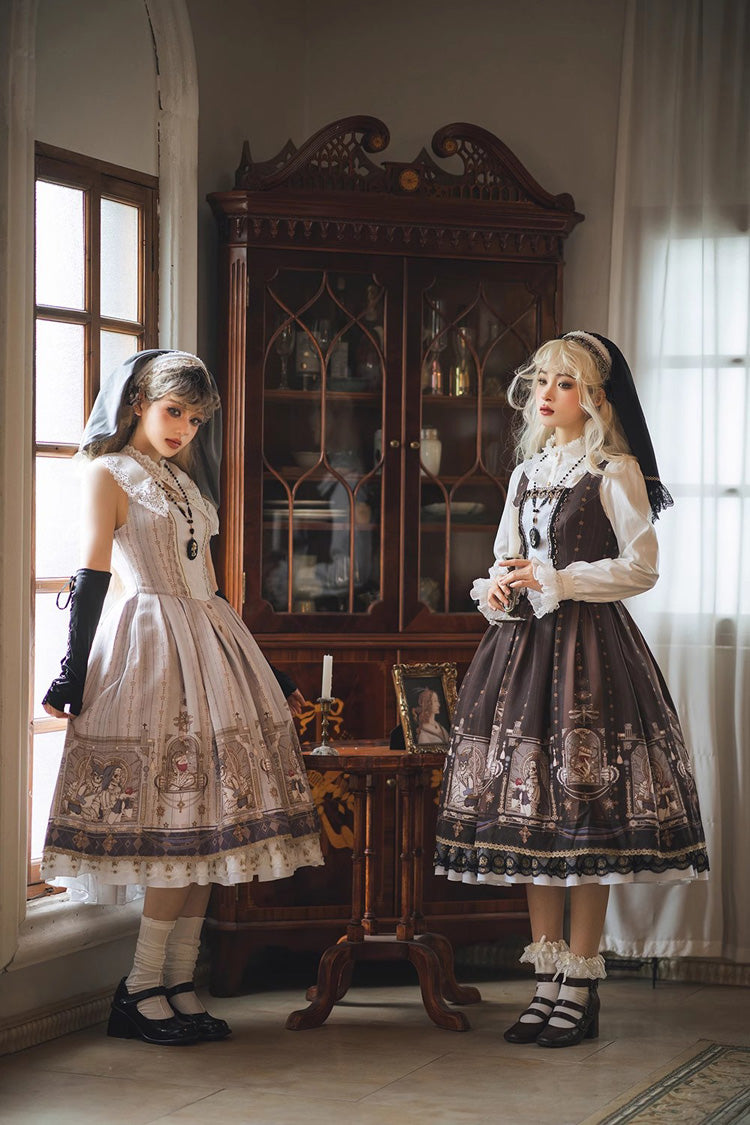 Lolita Dress - Demon Hunting Notes Print, 2 Colors, Cross Detail, Sweet Style, Ruffled - additional product view 8