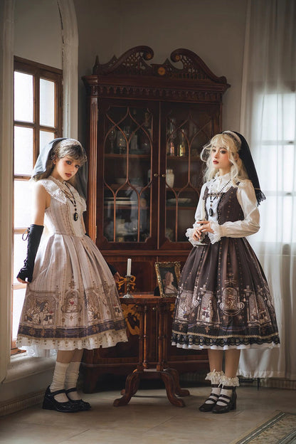 Lolita Dress - Demon Hunting Notes Print, 2 Colors, Cross Detail, Sweet Style, Ruffled - additional product view 8